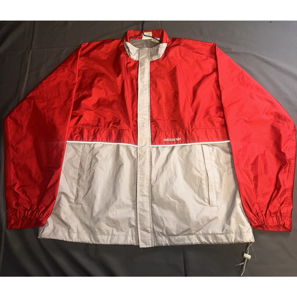 Vintage adidas Trefoil Windbreaker Jacket Red Gray Made in Korea XL